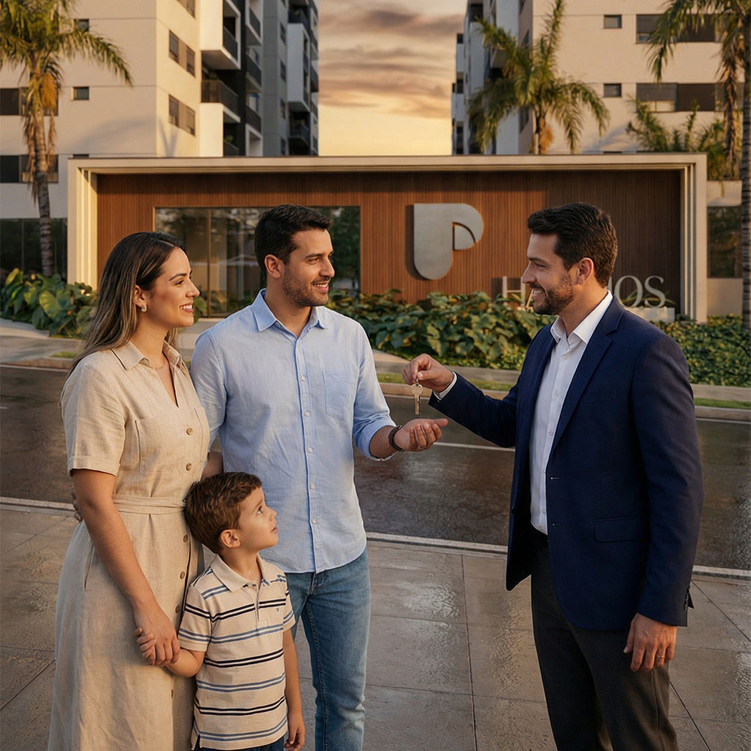 Família recebendo chaves Prestes